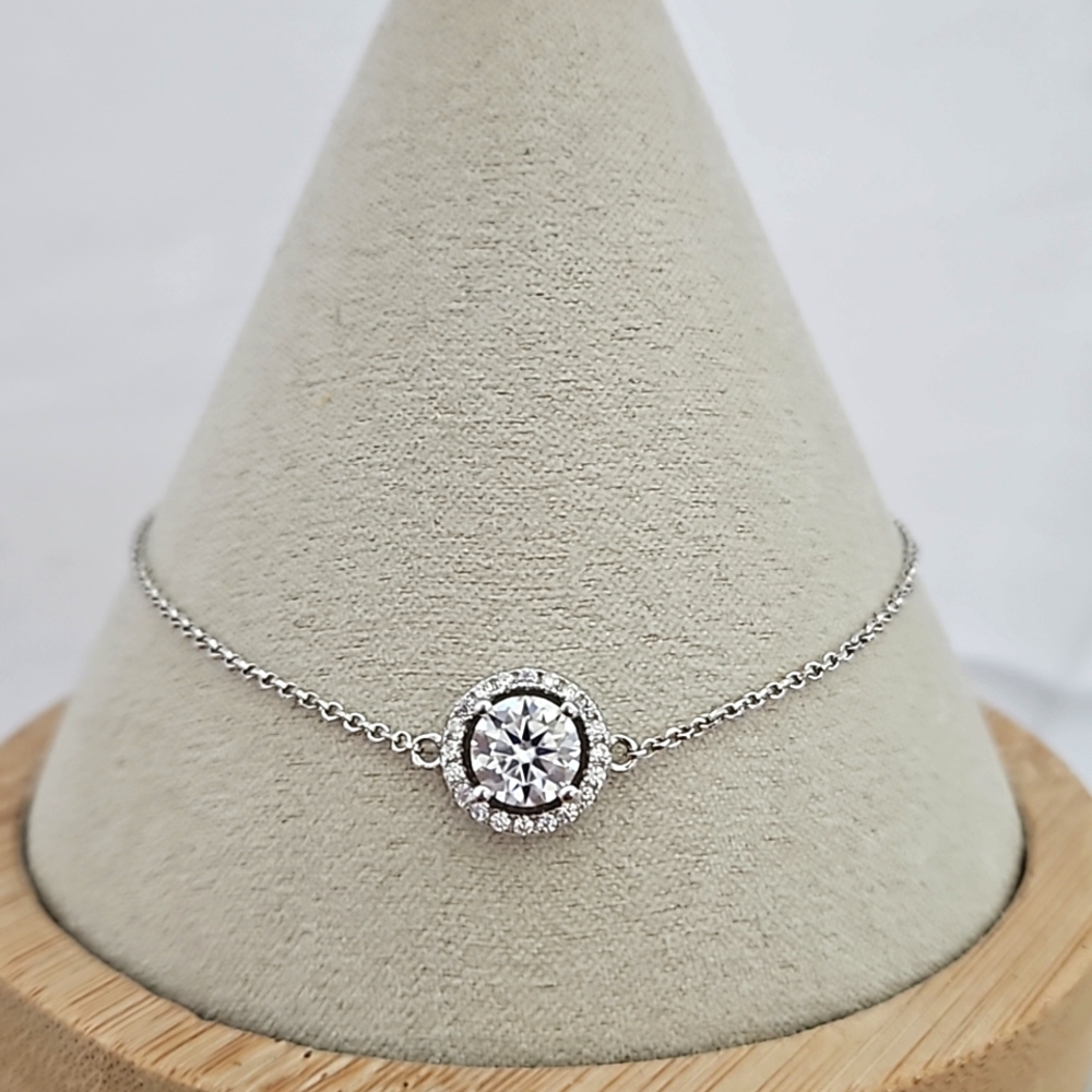 1ct Round Halo Minimalist Bracelet Adjustable